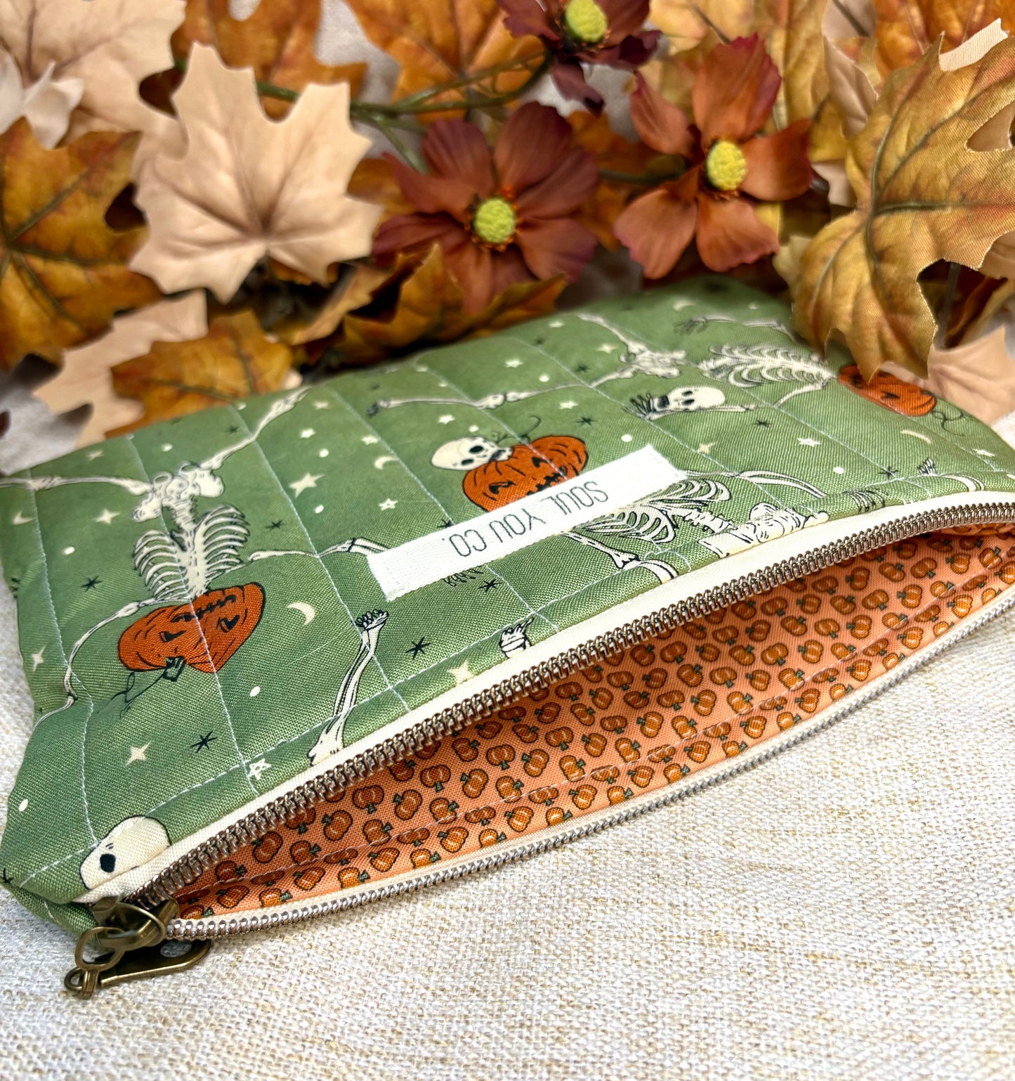 Pumpkin skeleton zipper pouch