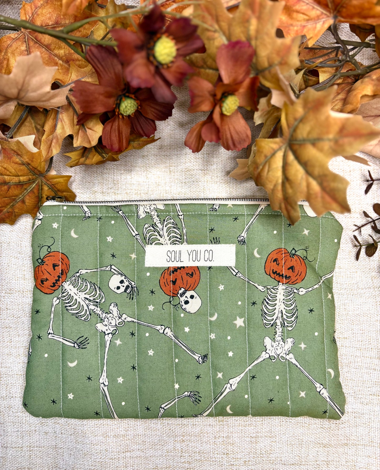 Pumpkin skeleton zipper pouch